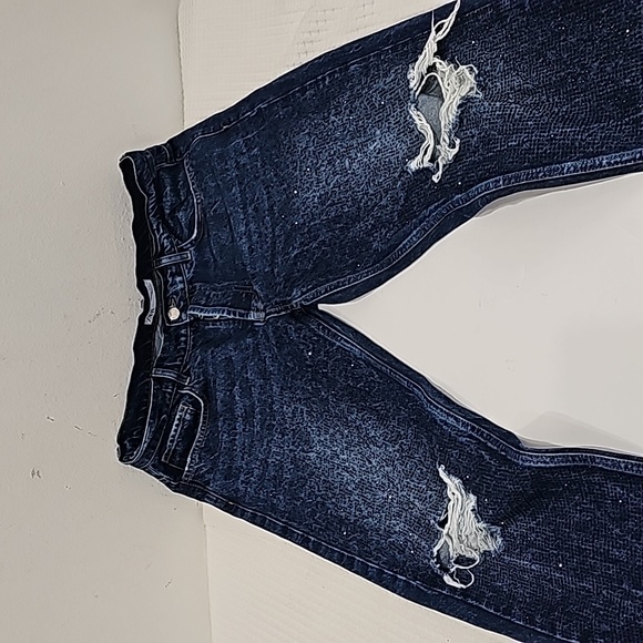 Zara Jeans blue rhinestones distressed 5 pockets, Size 36 button fly Chic - Picture 3 of 11